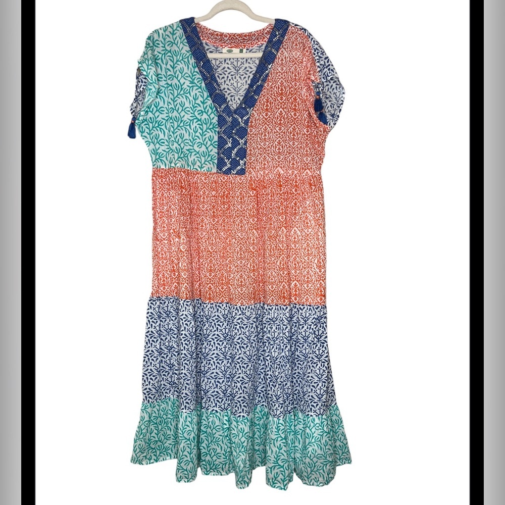 Dolma Colorful V-Neck Bohemian Dress size L